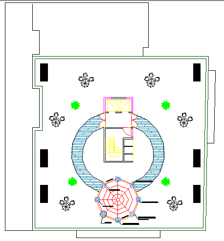 Landscaping view of residential and commercial building dwg file