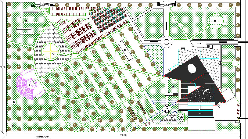 Landscaping view with layout of convention center dwg file