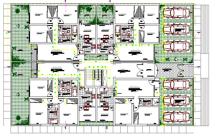 Landscaping with site plan details residential apartment dwg file