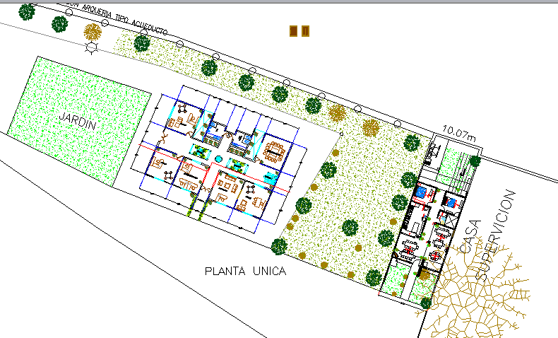 Landscaping with structure details of corporate office dwg file