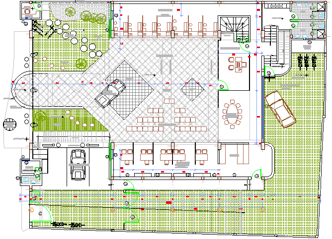 Landscaping structure details of credit agency office details dwg file