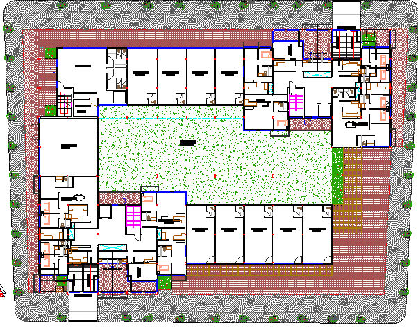 Landscaping with structure details of housing and commercial building dwg file