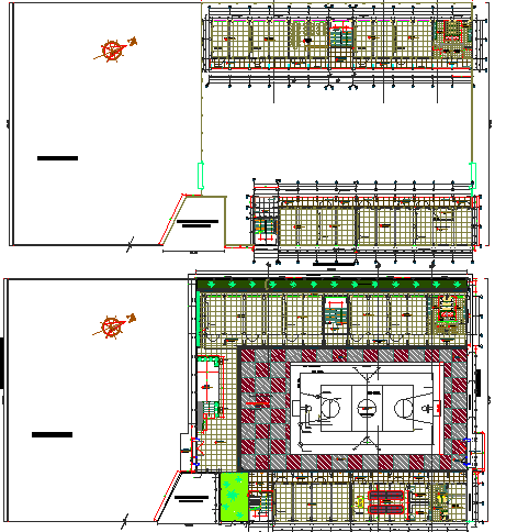 Landscaping with structure details of two flooring school dwg file