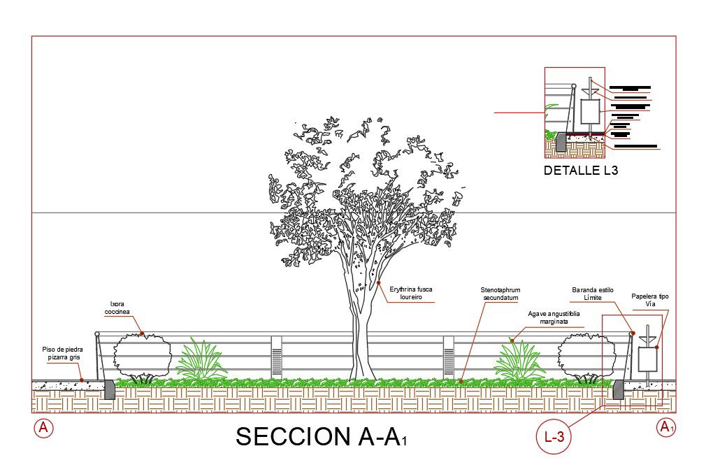 Landscaping Section DWG CAD File with Plant Layout and AutoCAD Details