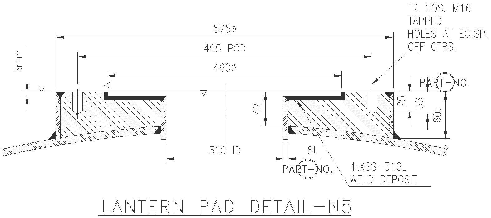 Lantern pad design with weld deposit details dwg autocad drawing .