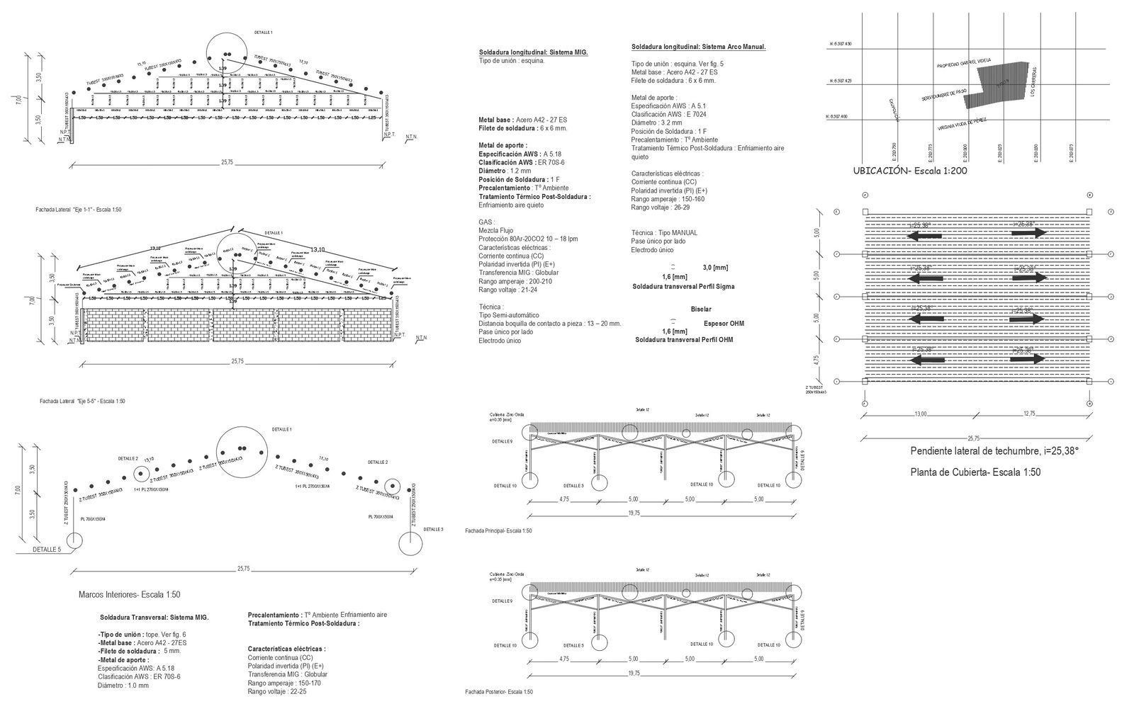 Lateral roof slope roof plan sections detail DWG autoCAD drawing