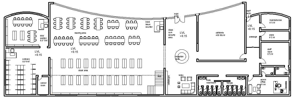 Latest Architecture Design of Library Elevation dwg file