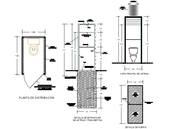 Latrines plan and elevation detail dwg file
