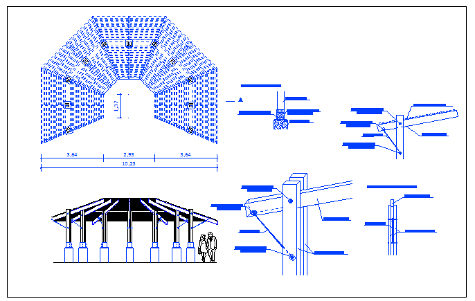 Lattice wooden framing details of pergola dwg file
