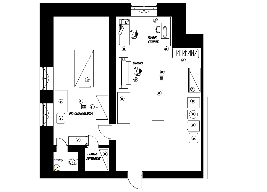 Laundry room layout plan with appliance arrangement in DWG File format