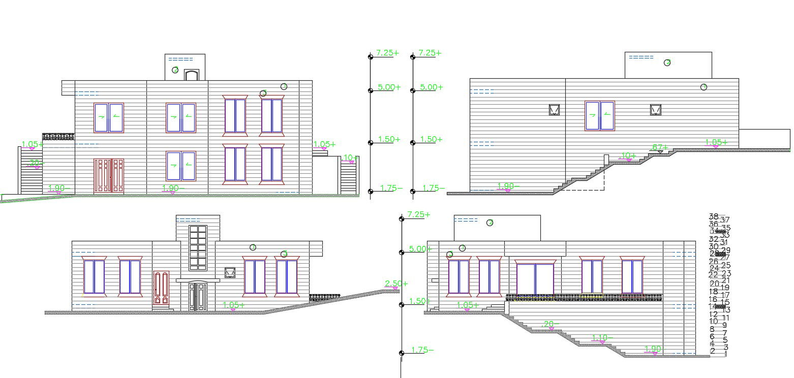 Lavish Bungalow Building Elevation Design DWG File