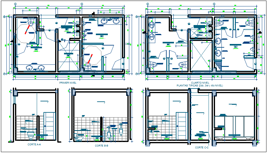 Law collage floor plan and different axis section view dwg file