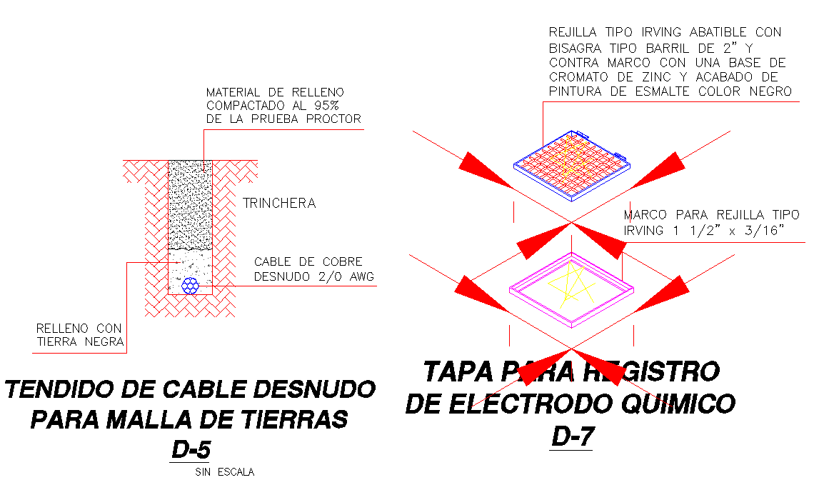 Laying of bare wire for earth mesh detail dwg file