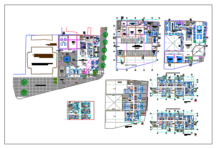 Layout plan and Floor plan of hotel and bar of each floor dwg file