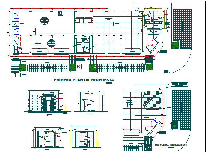 Layout plan of a office and elevation design dwg file