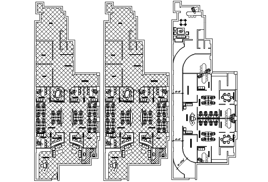 Layout plan of the office building with detail dimension in dwg file