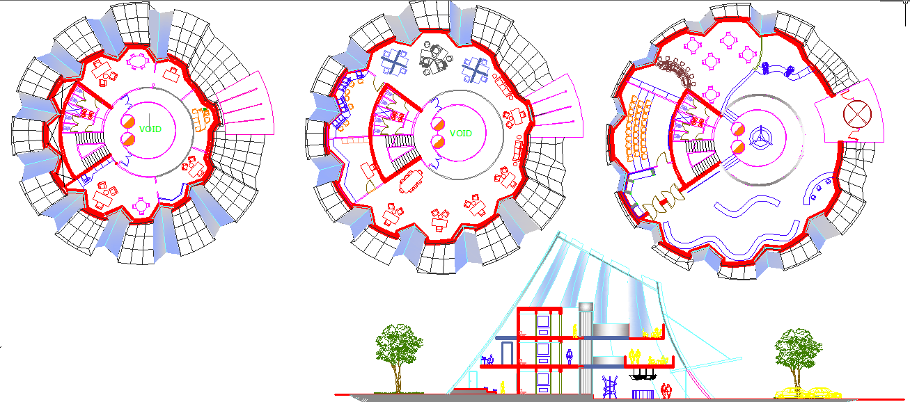Layout plans and elevation of building dwg file