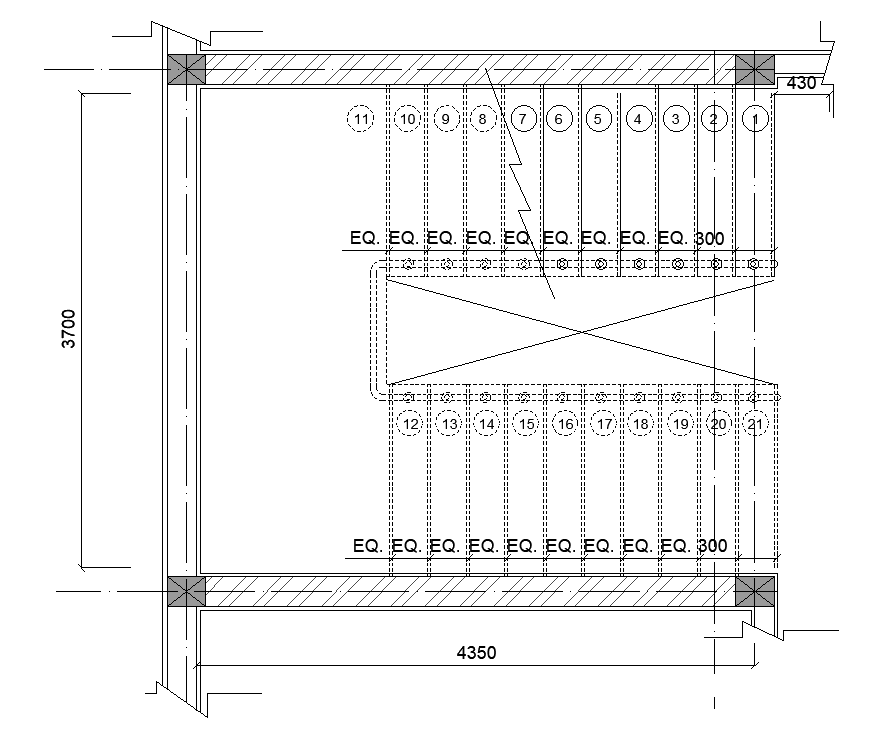 Layout of 13x15m house plan of terrace floor staircase plan is given in this AutoCAD model. Download now.