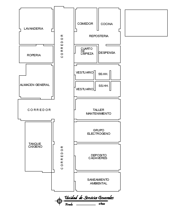 Layout of 47x40m hospital plan of service room is given in this AutoCAD drawing model.Download now.