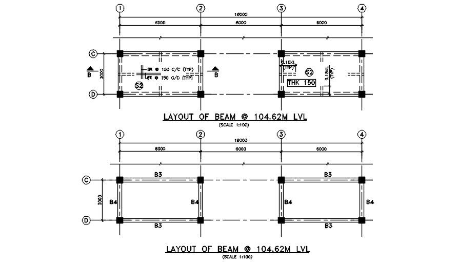 Layout of Beam has given in the Autocad 2D DWG drawing file.