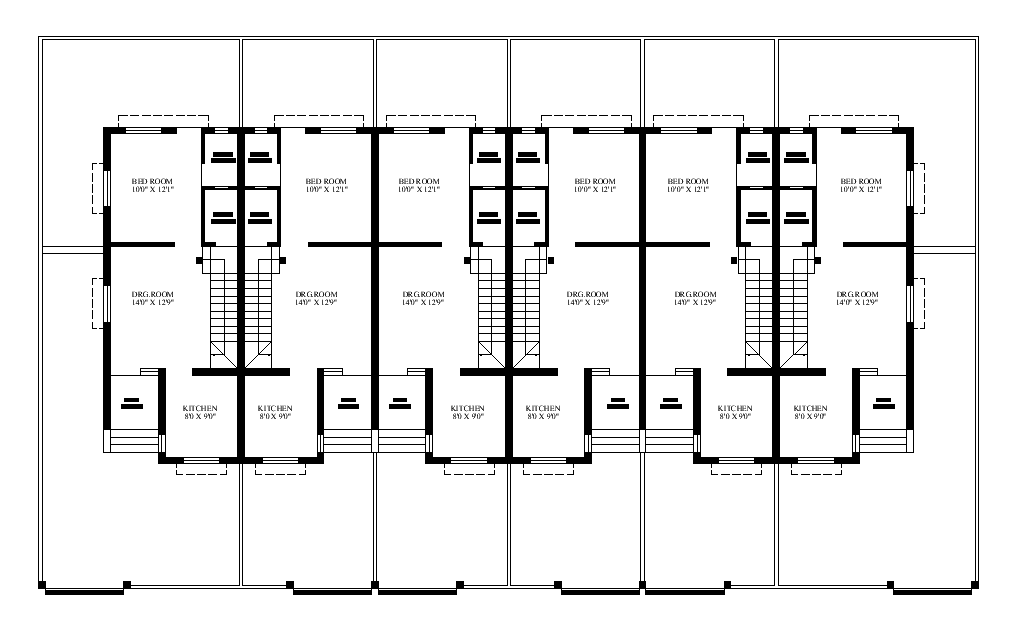 Layout of G+1 row house plan is given in this Autocad drawing model. Download now.