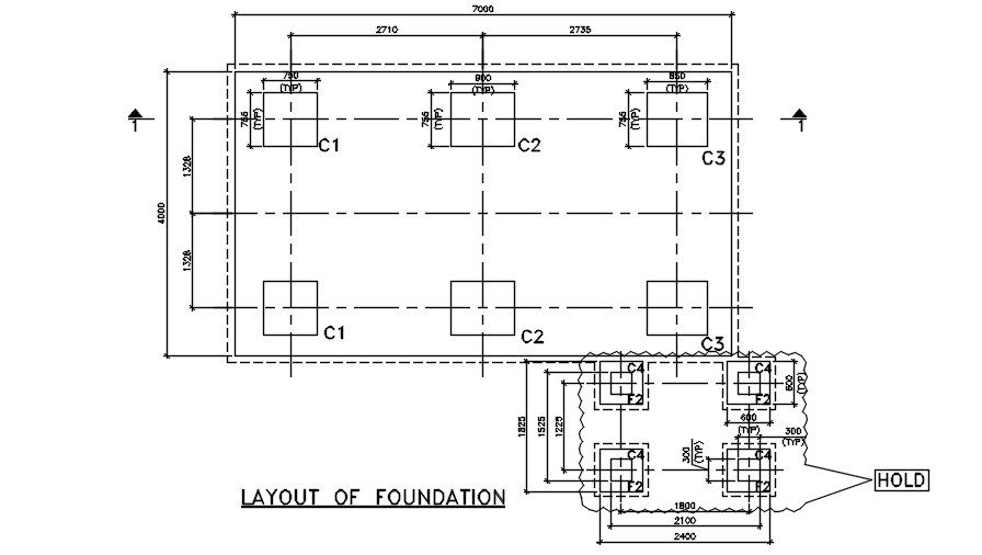 Layout of foundation of a building Download AutoCAD 2D file.