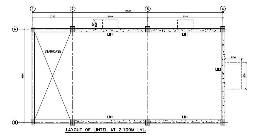 Layout of lintel details is given in this 2D Autocad DWG drawing file. Download the Autocad DWG drawing file.