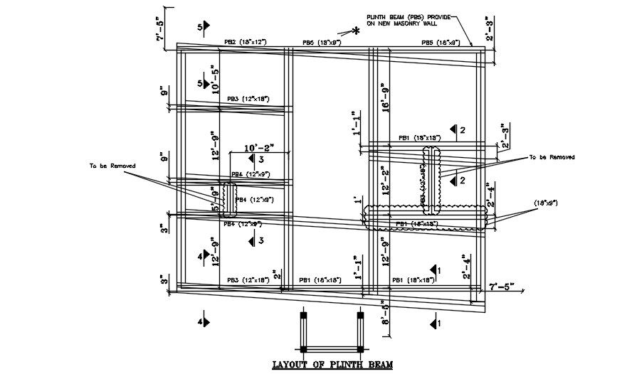 Layout of plinth beam details is given in this 2D Autocad DWG drawing file. Download the Autocad DWG drawing file.