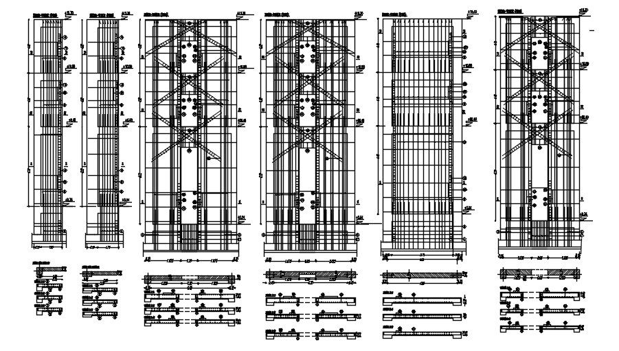 Layout of steel structure strut bar design in AutoCAD 2D drawing, CAD file, dwg file