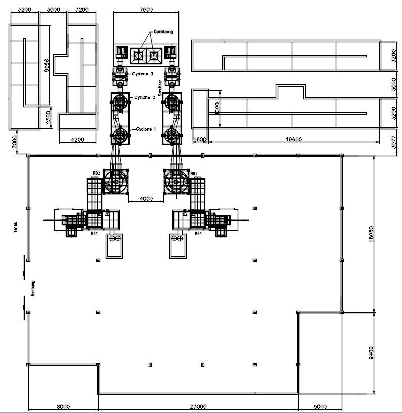 Layout plan of an industrial plant with details in AutoCAD 2D drawing, CAD file, dwg file