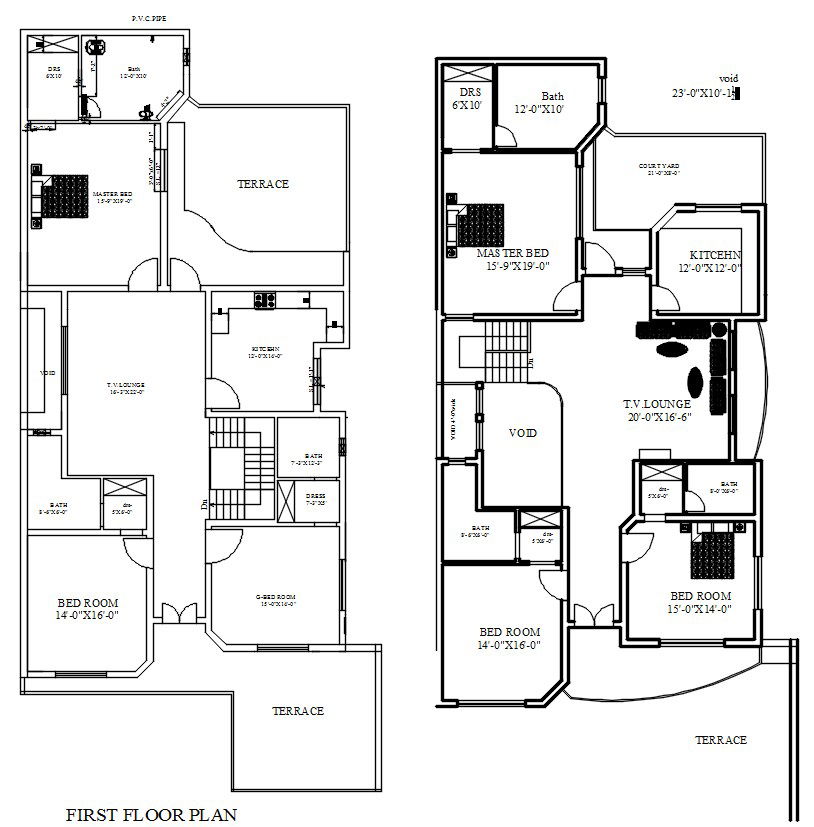 Ground and First Floor House Plan AutoCAD DWG 2D Drawing