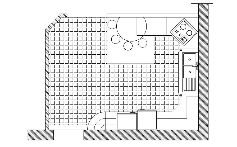 Layout plan of the kitchen design in AutoCAD 2D drawing, CAD file, dwg file