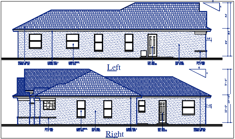 Left and right elevation details with dimension details dwg file