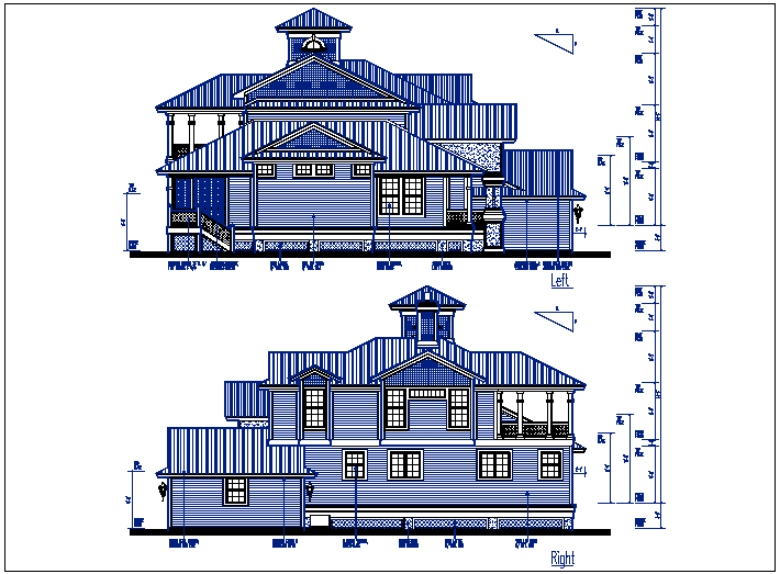 Left and right elevation details with dimension details dwg file
