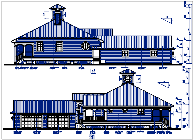 Left and right elevation details with dimension details dwg file