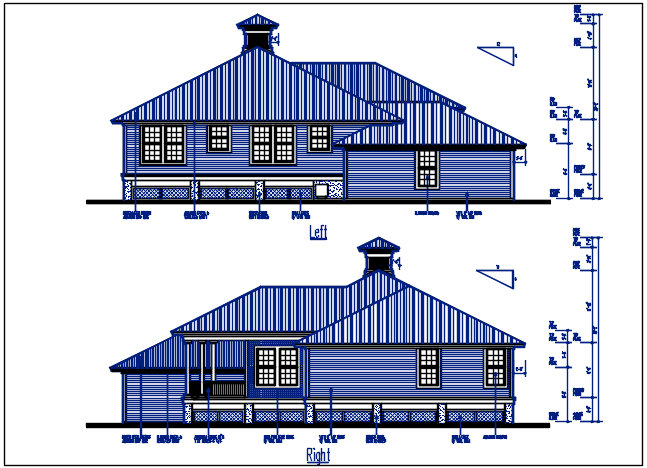 Left and right elevation details with dimension details dwg files
