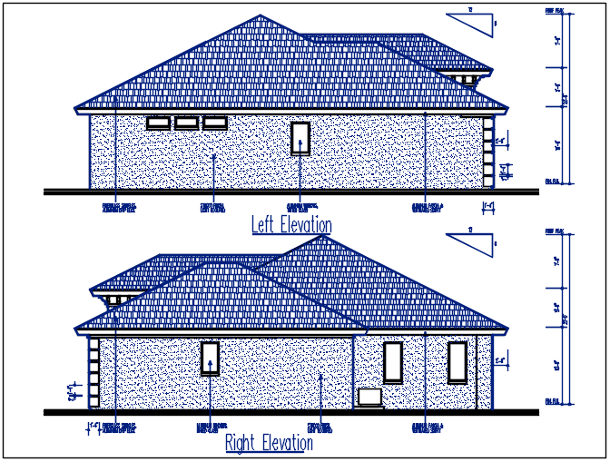 Left and right elevation details with dimension details dwg files