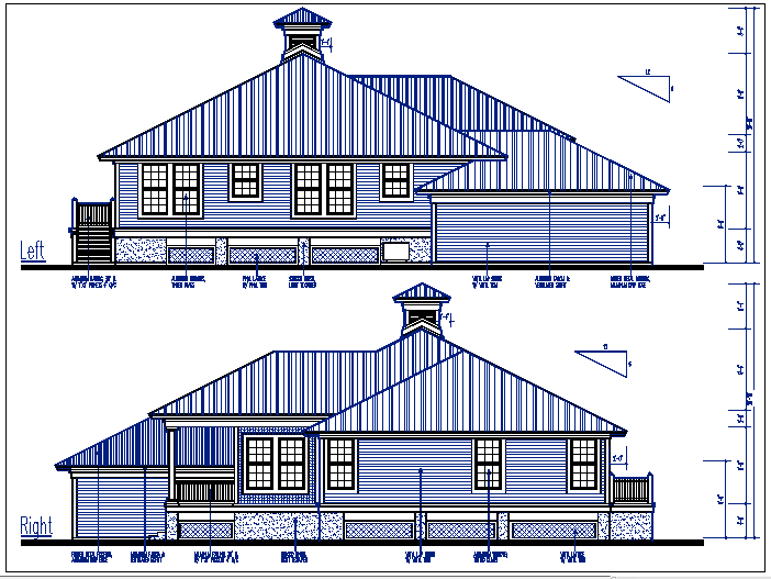 Left and right elevation details with dimension details dwg files