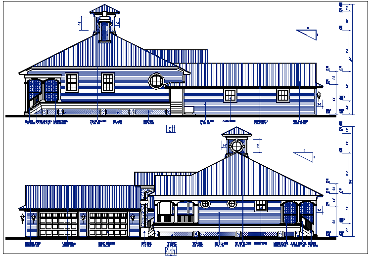 Left and right elevation details with dimension details dwg files