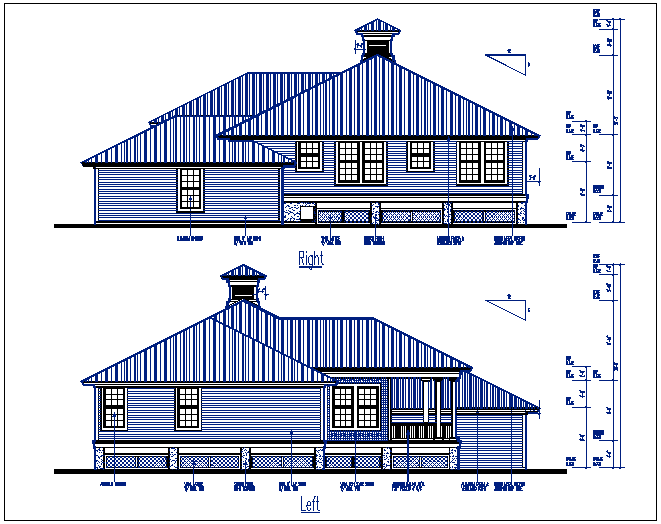 Left and right elevation details with dimension details dwg files