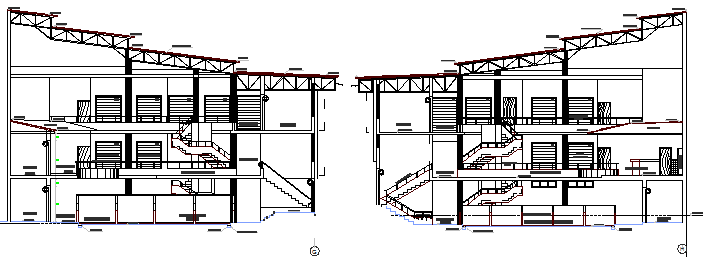Left and right side cut sectional view of industrial plant dwg file