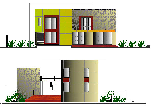 Left and right side elevation details of residential villa dwg file