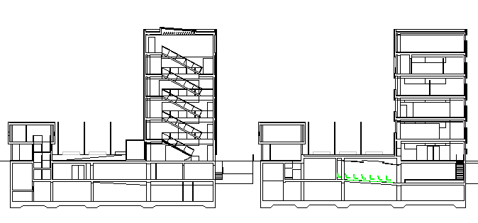 Left & right side sectional view of government council building dwg file
