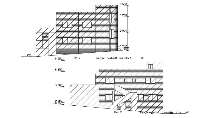 Left Side And Right Side Elevation Of 15x19 Meter House Building DWG File