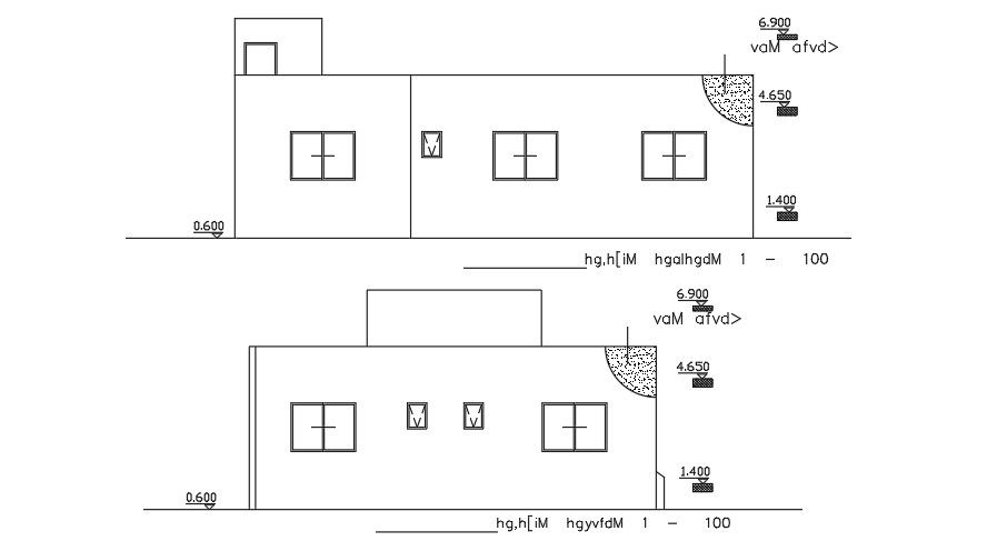 Left Side And Right Side Elevation Of 20x13 Meter House Building DWG File