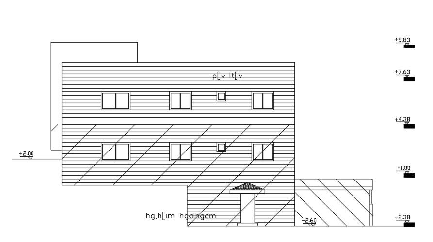 Left Side Elevation Of 16x16 meter 2 BHK House AutoCAD File