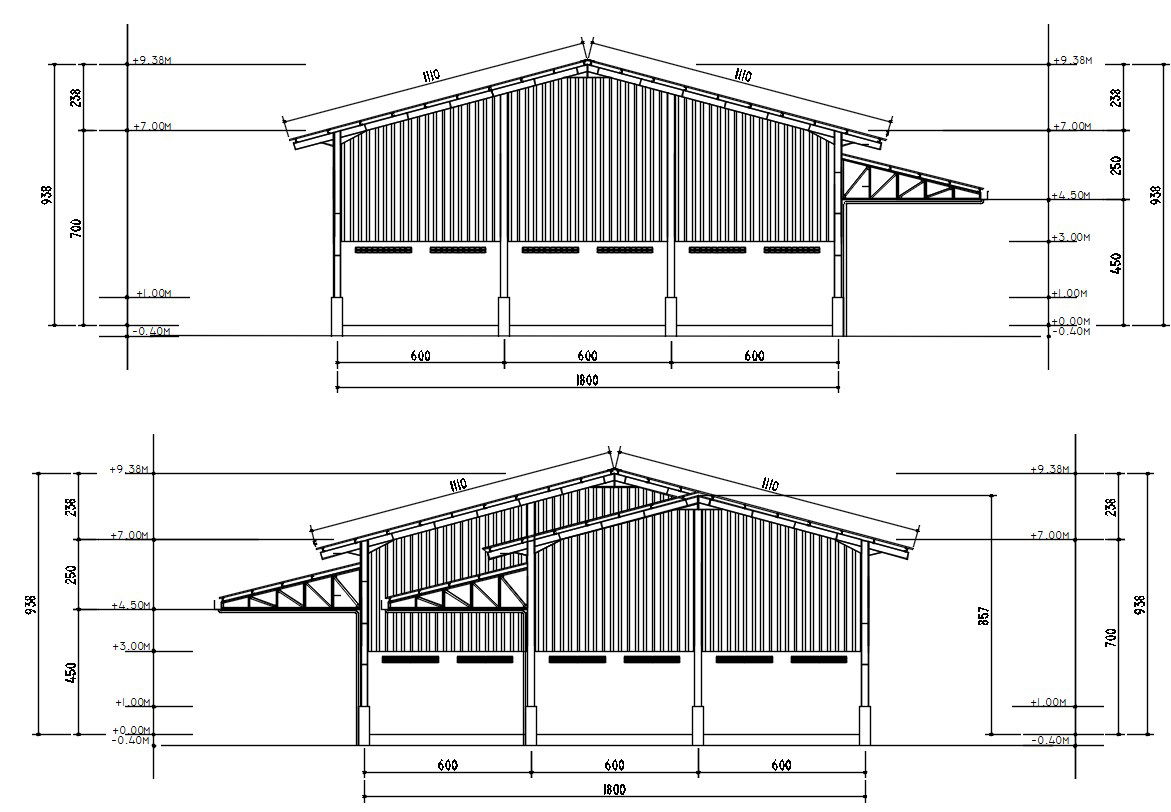 Left and right side elevation of the industrial plant design in AutoCAD 2D drawing, CAD file, dwg file