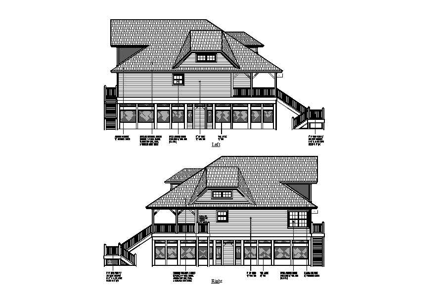Left & right elevation of the house building is given in this Autocad drawing file.  Download now.