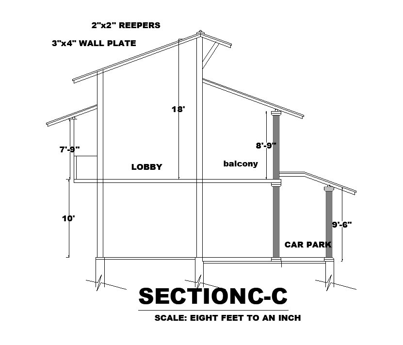 Left side Section view of 8x14m house plan is given in this Autocad drawing file. Download now.