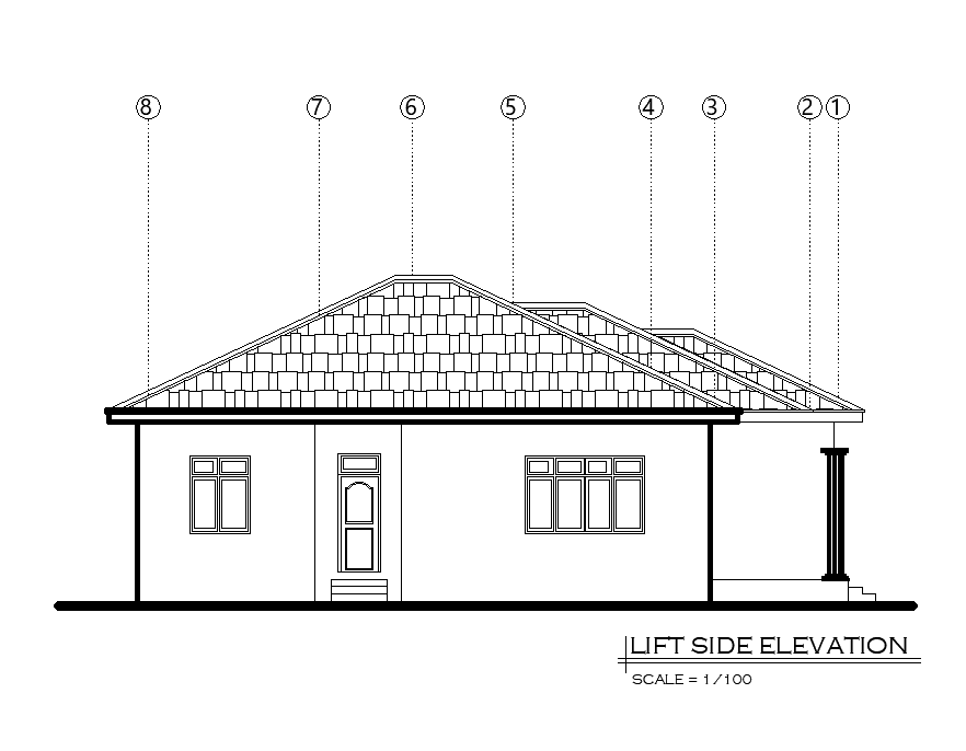 Left side elevation of 11x15m house plan is given in this Autocad drawing file. Download Autocad file now.